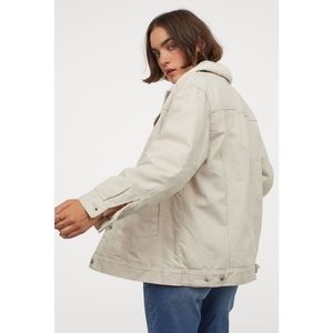 H&M Cream Beige Sherpa Lined Twill Denim Jacket With Collar